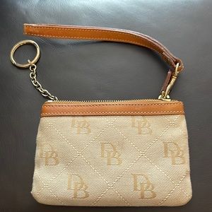 Dooney & Bourke Tan Signature Brown Leather Trim Wristlet